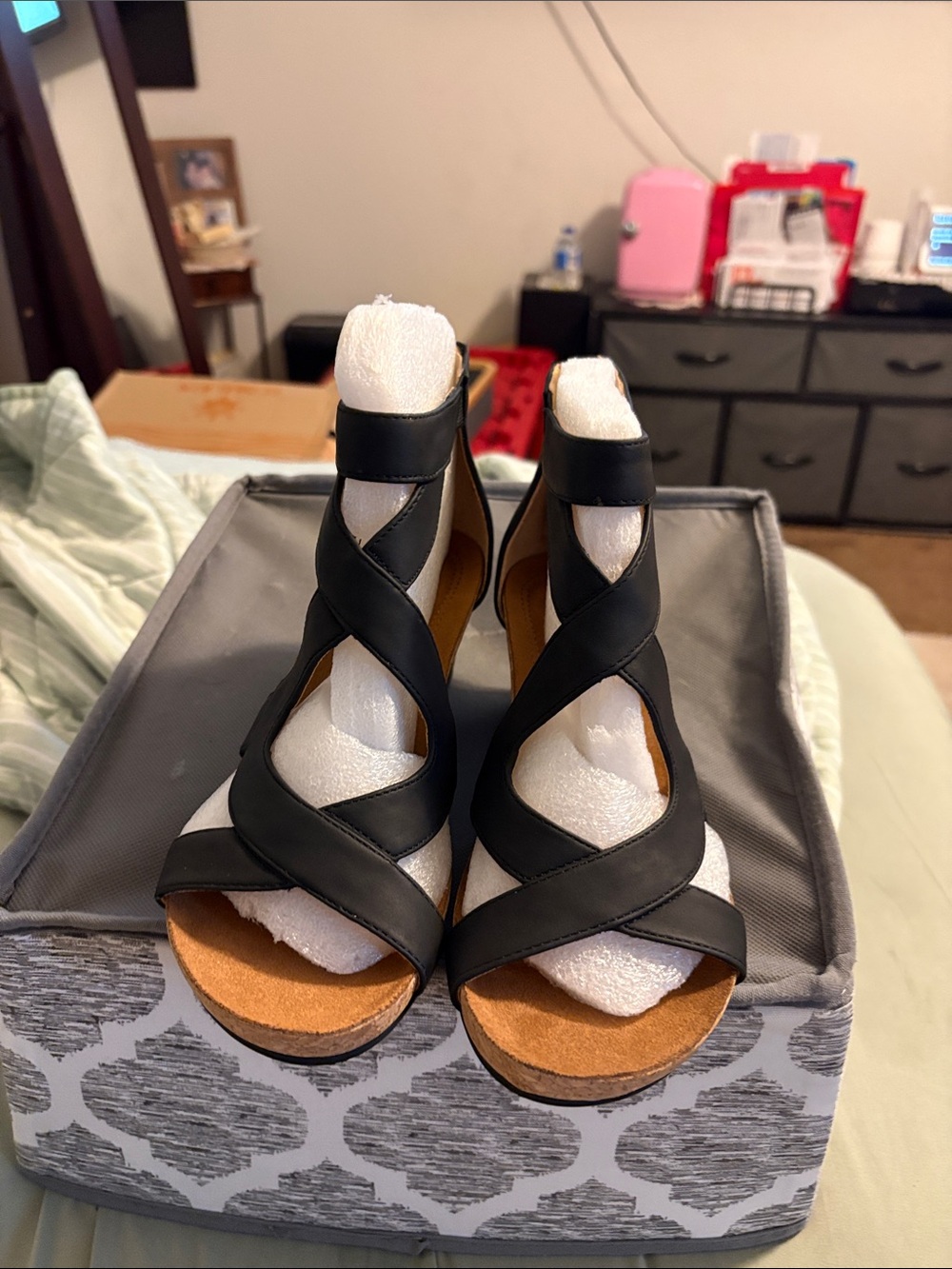 Adrienne Vittadini Black Crisscross Wedge Sandals